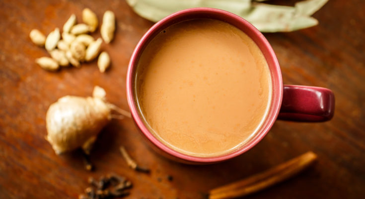 Masala tea with spices on the table